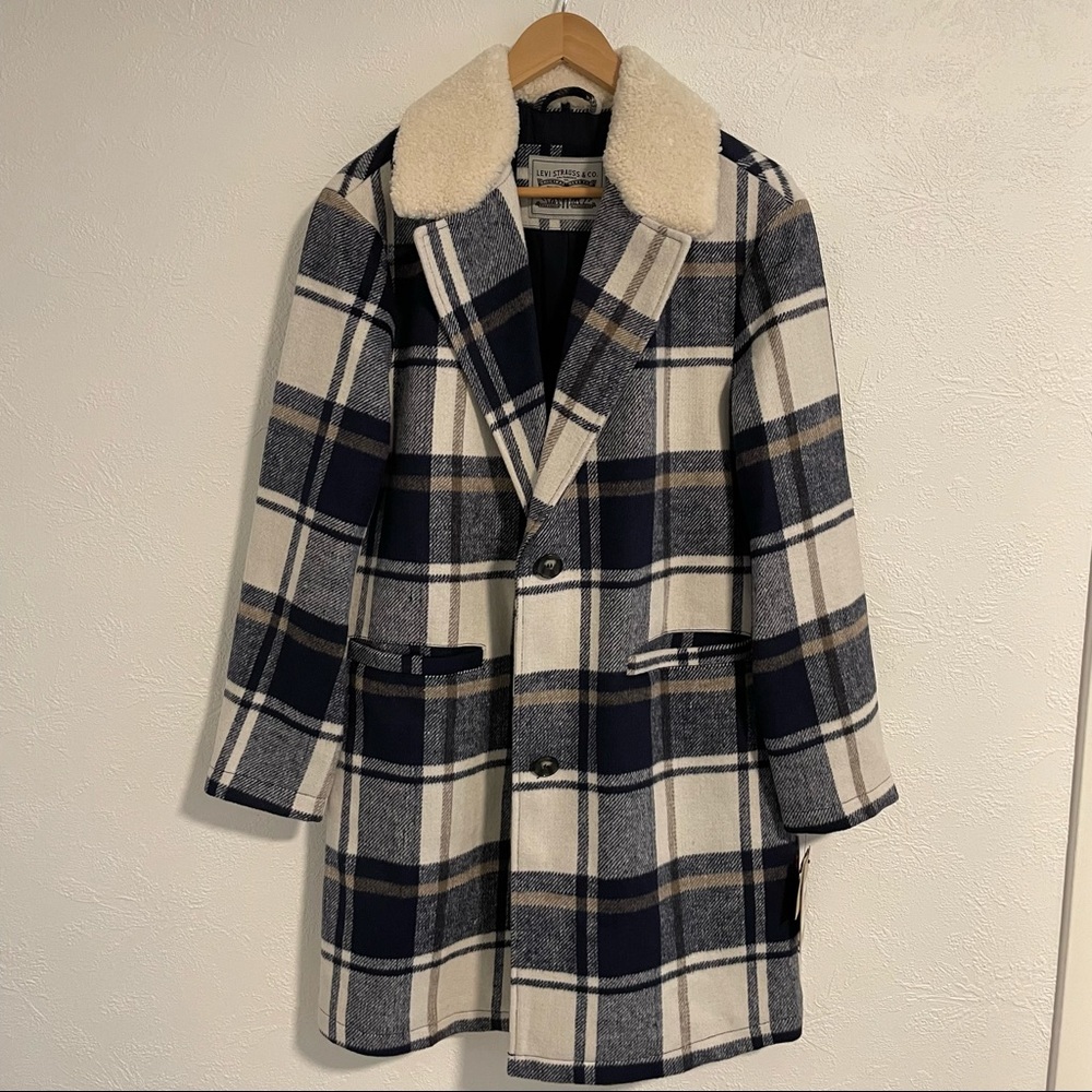 NWT Levis plaid long coat w/Sherpa detailing sizeM - Picture 1 of 7